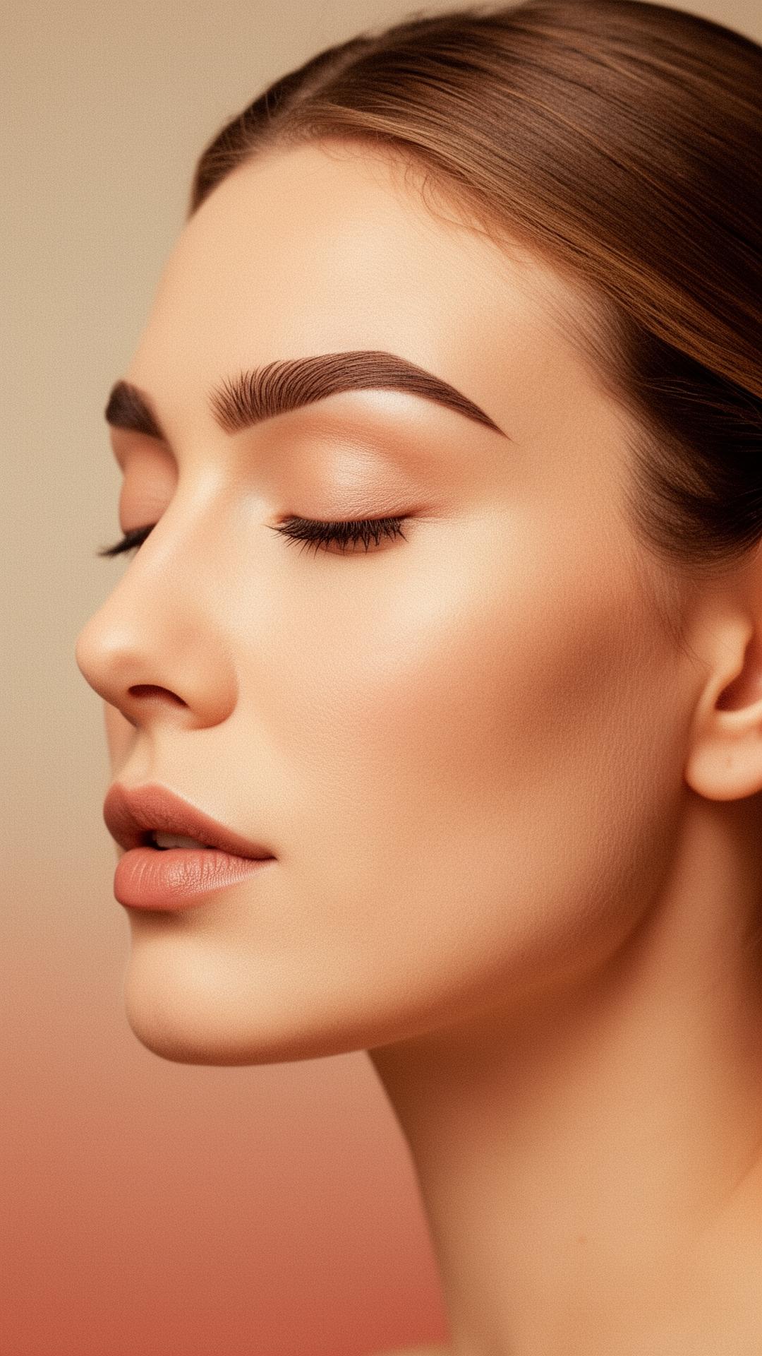 Editorial portrait showcasing precision-shaped eyebrows and glowing skin