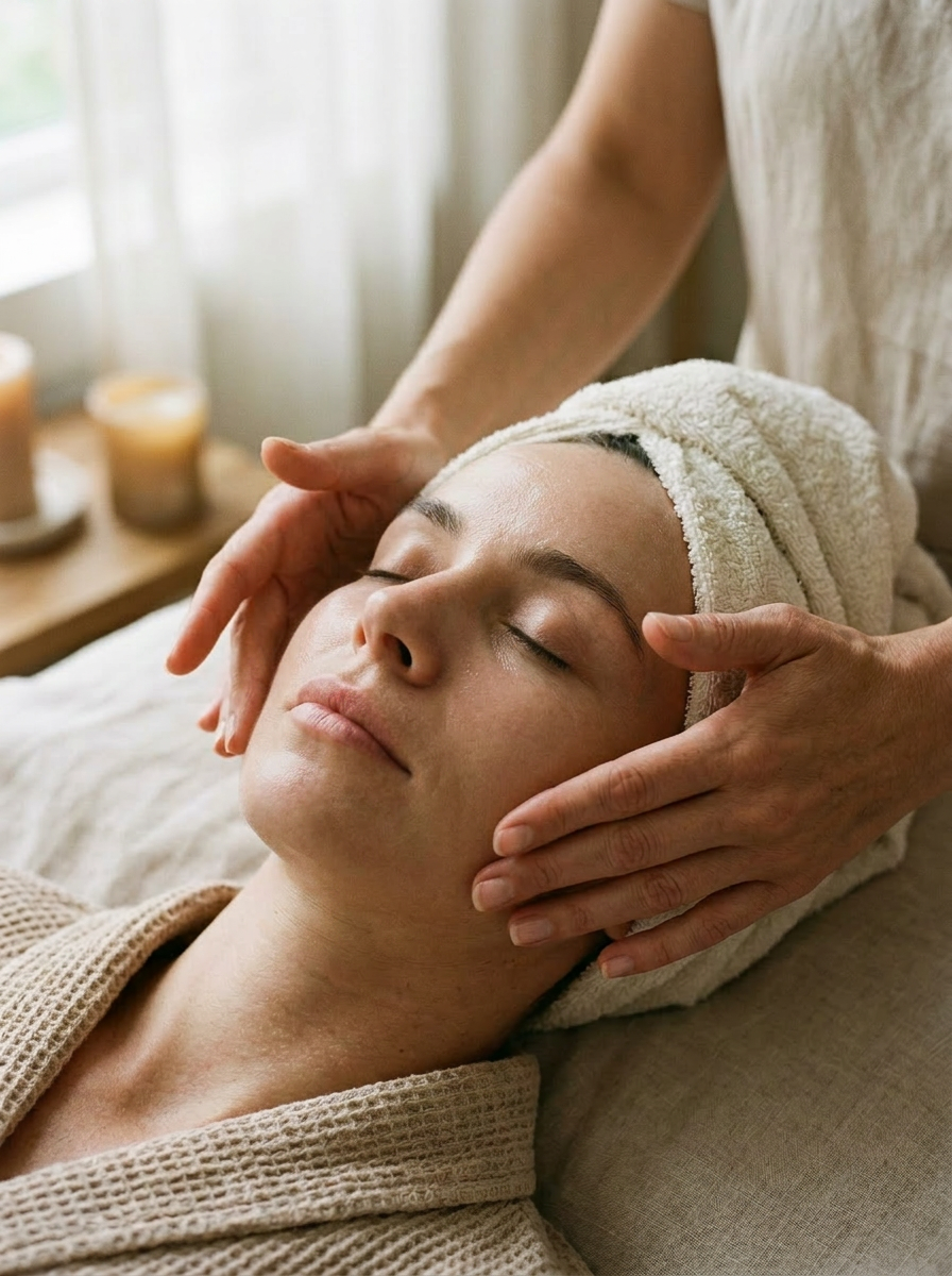 Relaxed client receiving a luxury European facial